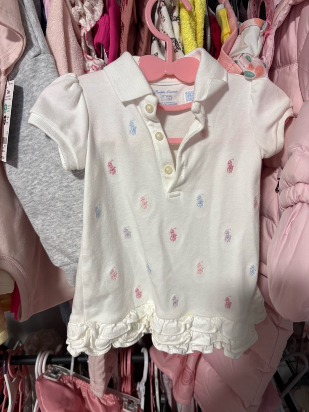 Ralph Lauren White Girls Polo Dress with Pastel Pony Embroidery